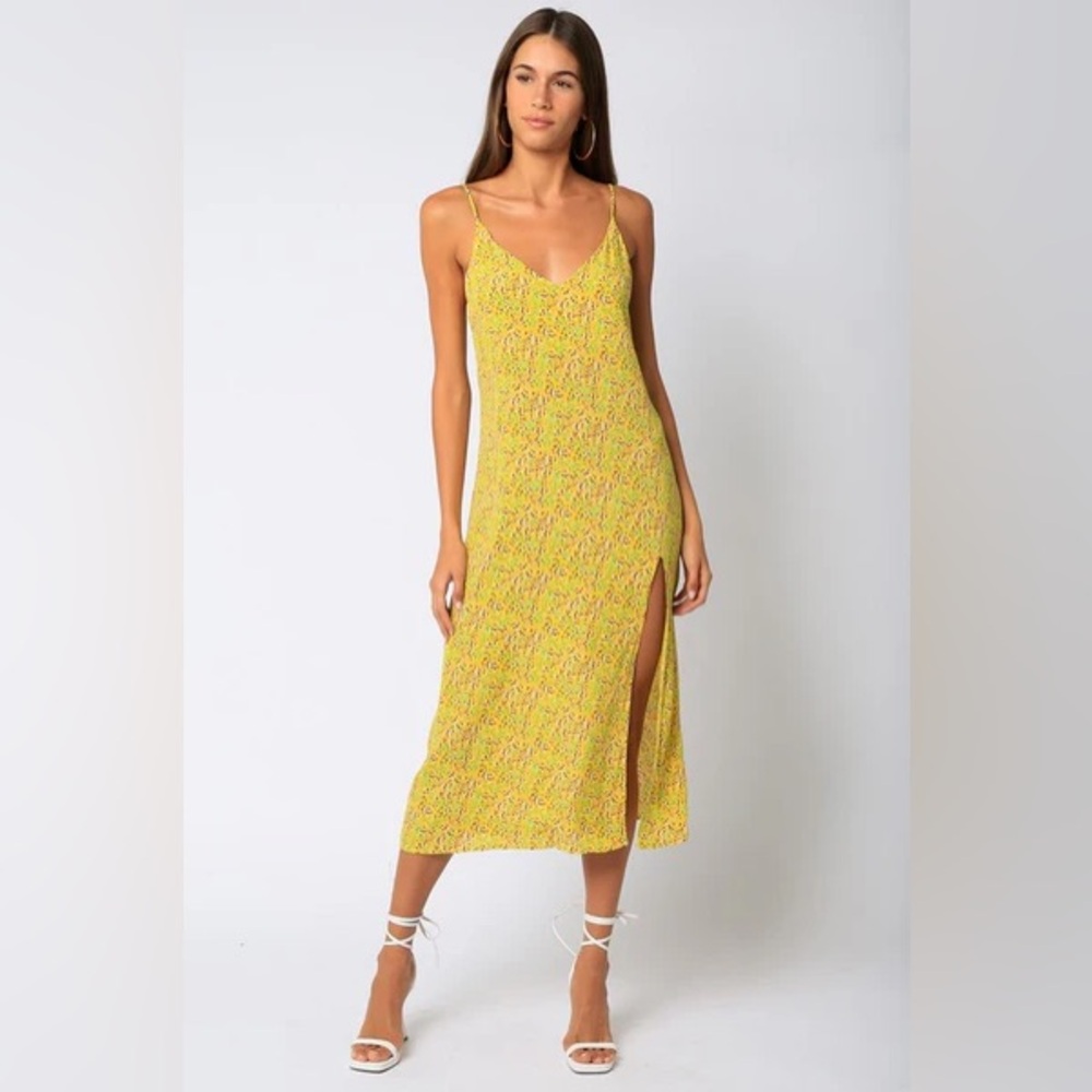 Olivaceous printed midi dress